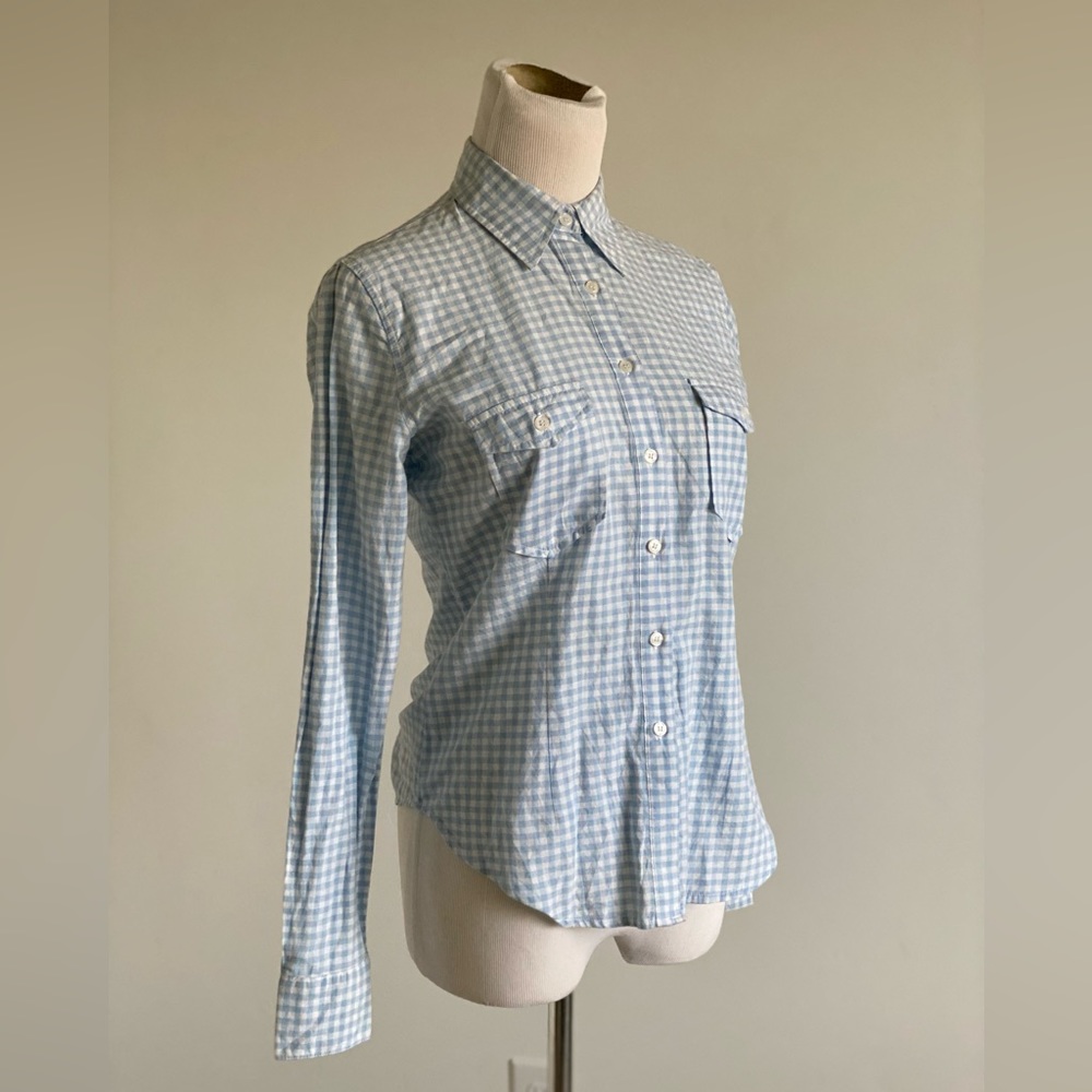 Max Studio Light Blue Gingham Long Sleeve Button Down Size XS